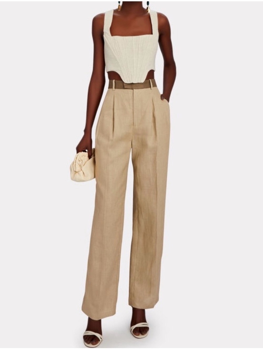 High-Waist Wide-Leg Linen-Blend Pants in Tan